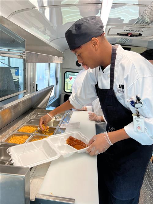 Student in a food truck