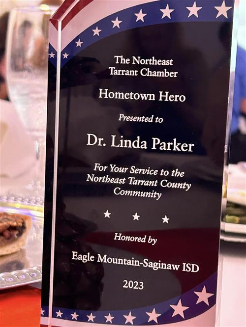 Plaque honoring Dr. Linda Parker as a Hometown Hero