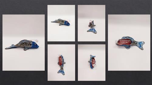 Ceramic fish with plastic bottles in them