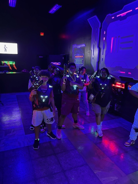 Students prepare to play laser tag