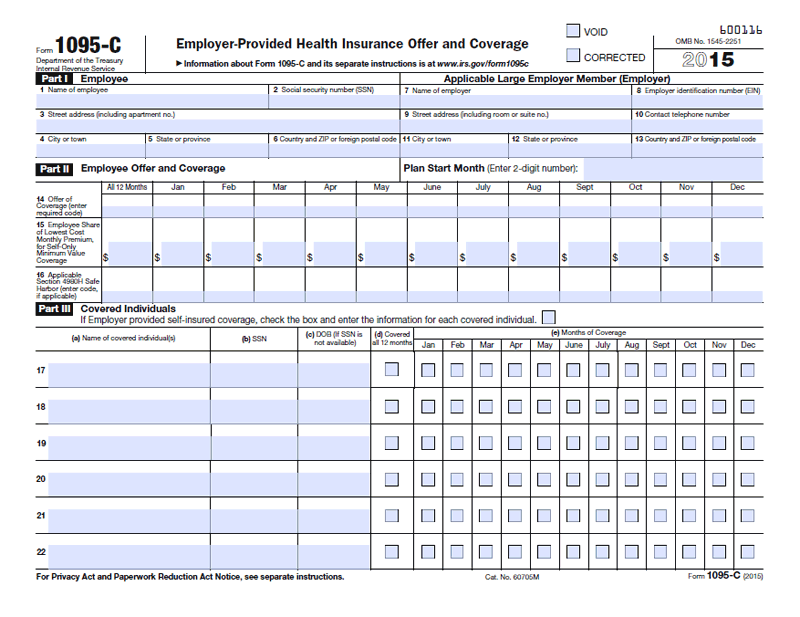 Payroll 1095 C Information Affordable Care Act Aca